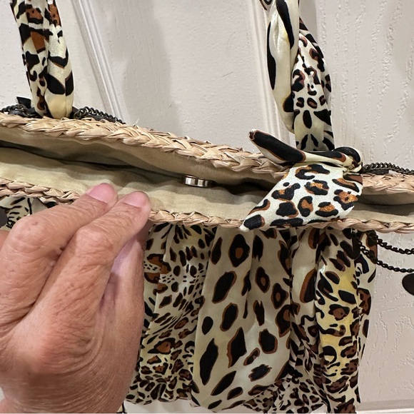 Animal Print Purse Tote Sun n Sand Vintage Scarf & Straw - Picture 6 of 8